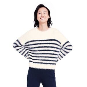 Women's Fuzzy Yarn Striped Crewneck Sweater - La Ligne x Target Cream/Navy XL